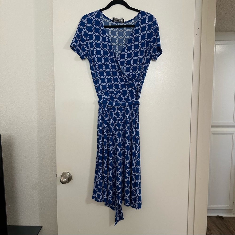 Donna Morgan Wrap Geometric Rope Print Jersey Belted Dress